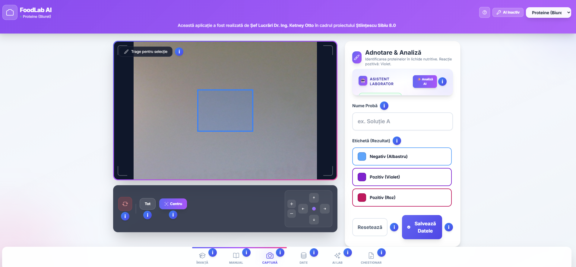 Ecranul Captură cu camera pornită și butonul de captură